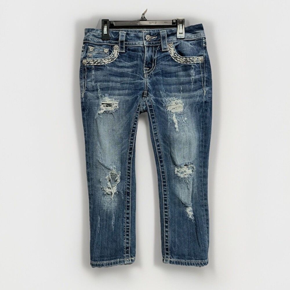 Miss Me Signature Crop  Jeans Thrashed Sz 26 x 21 Denim JE8107C2 Wester Rock